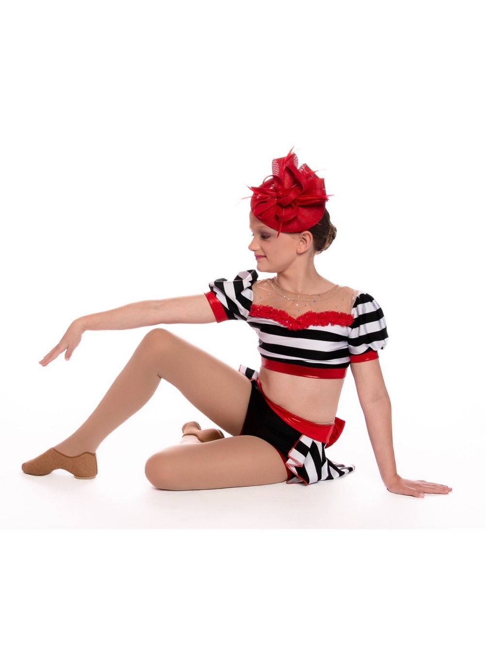 Girls Custom Red/Black/White Speaking French Dance Costume with Hat Size CM